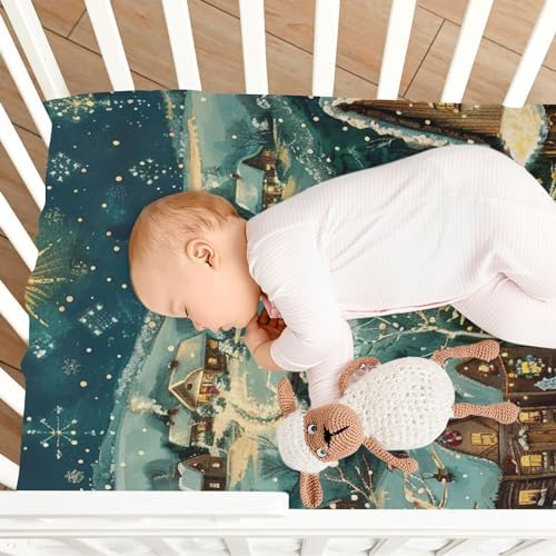Joisal Christmas Night in Village Crib Sheets for Baby 1