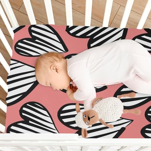 KICPOAY Heart Striped Valentine Crib Sheets for Baby
