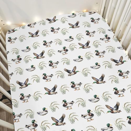 Watercolor Mallard Duck Crib Sheets 52x28Inch