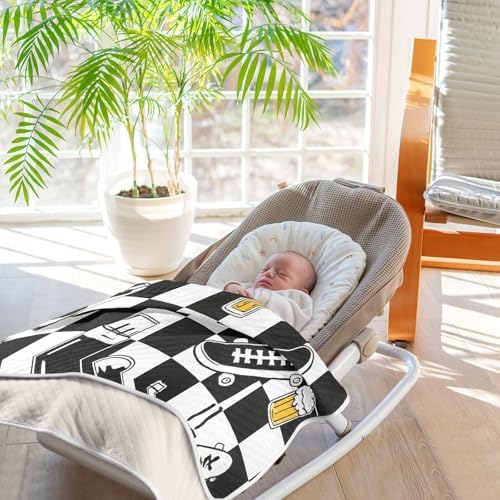 Customizable Black White Checkered Graffiti Blanket for Baby Boy
