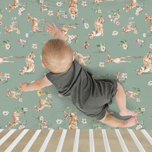 Deer Flowers Fawn Baby Crib Sheet 52x28x9 Inches