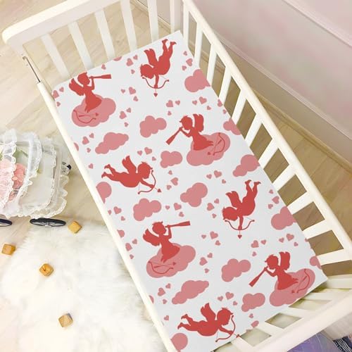 KICPOAY Valentines Cupid Angel Hearts Crib Sheets 1