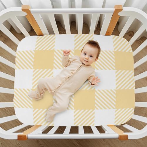Joisal Vichy Check Yellow Plaid Crib Sheets for Baby Girl