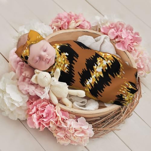 Rose Gold Glitter Swaddle Blanket Set with Headband and Beanie Hat