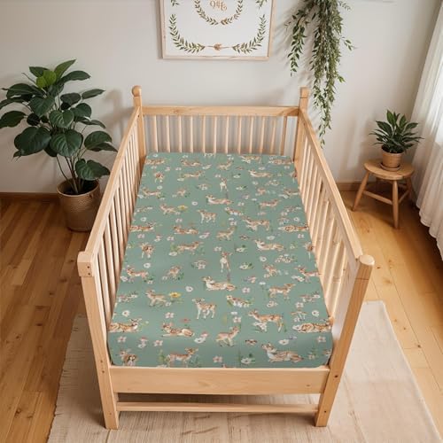 Deer Flowers Fawn Baby Crib Sheet 52x28x9 Inches