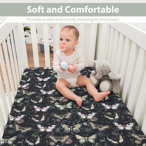 Gothic Moth Black Floral Crib Sheets 28x52 Universal Fit