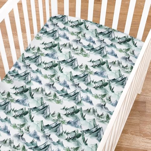 Watercolor Green Mountains Crib Sheet 52x28