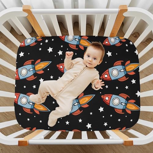 ALAZA Spaceship Cartoon Crib Sheets for Boys and Girls