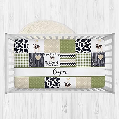Personalized Farm Cow Crib Sheets for Baby Girls and Boys