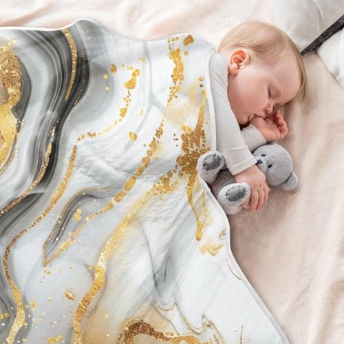 Elegant Marble Grey Gold Baby Swaddle Blanket