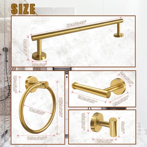 AttoShow 5PCS Brushed Gold Towel Bar Set