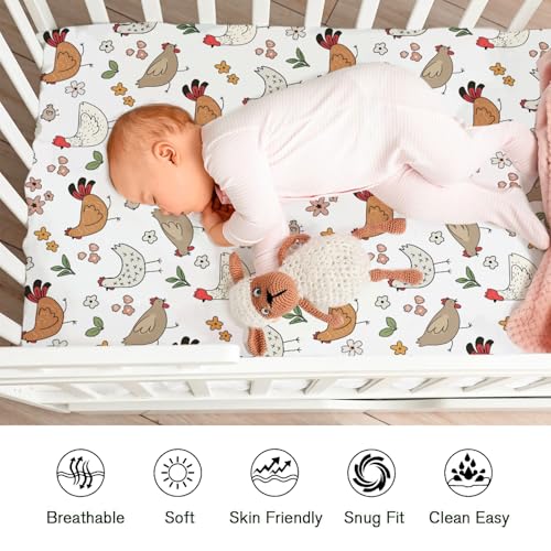 KASTLEE Cute Chicken Floral Fitted Crib Sheets