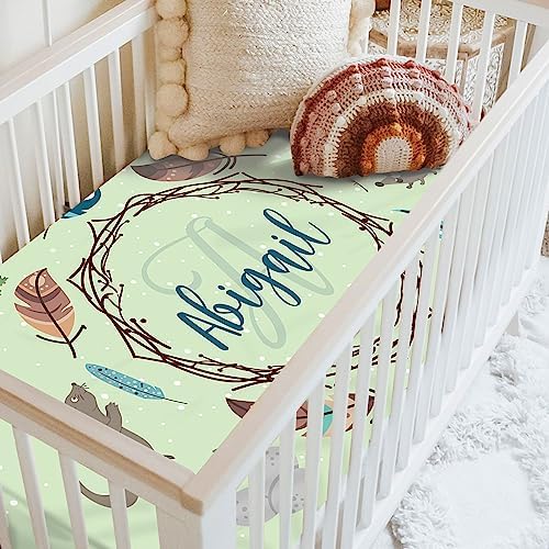 Custom Green Crib Sheets with Cartoon Animals Design