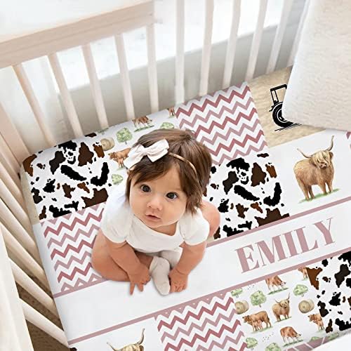 Personalized Baby Crib Sheets for Girls - High Land Cow Pink