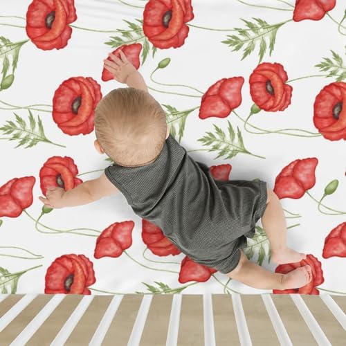 Vintage Red Poppies Crib Sheets 52x28 Inch
