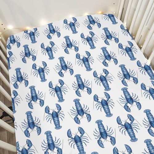 Watercolor Blue Lobster Crib Sheets 52x28 Nautical Fit
