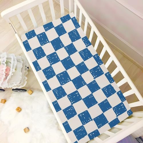 KICPOAY Fitted Crib Sheet Light Blue Checkerboard Doodle Stretchy