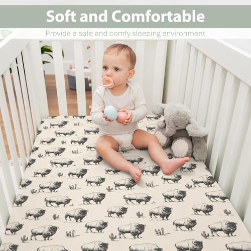 ZoUbqchY Vintage Buffalo Cactus Crib Sheets