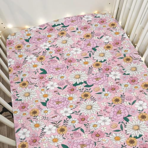 Boho Floral Crib Sheets for Boy Girl 28x52 Inches