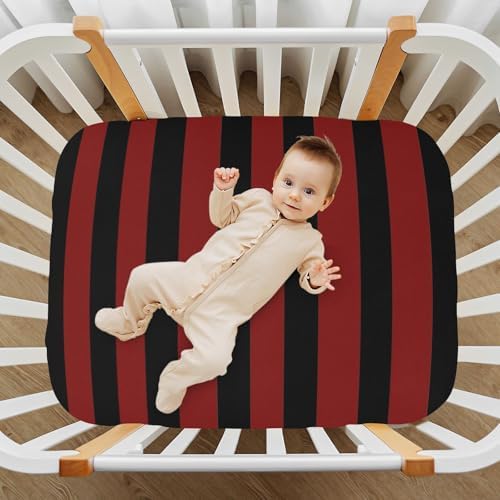 KICPOAY Red and Black Stripes Crib Sheet for Baby