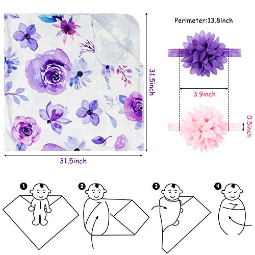 R HORSE Newborn Baby Swaddle Blanket with Headband Set 2 Pack