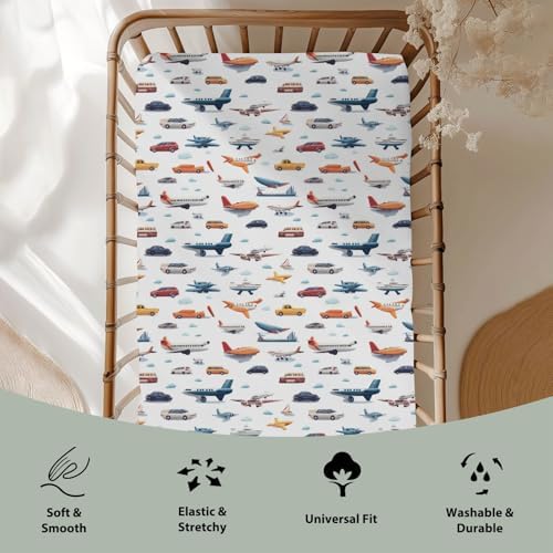 Colorful Planes Cars Baby Crib Sheet Retro 52x28