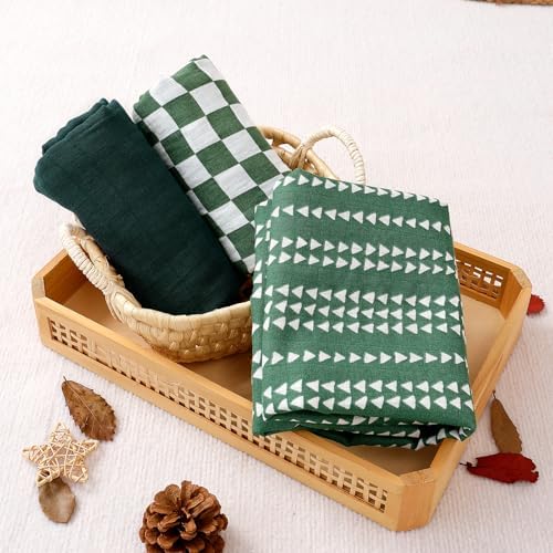 Happy Flute 3-Piece Muslin Swaddle Blankets Green