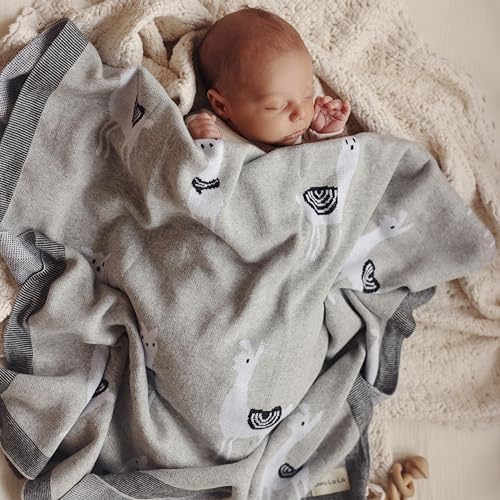 Bleu La La Knit Swaddling Blanket - Llama Pink