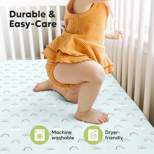 KeaBabies 2-Pack Crib Sheets - Jolly Rainbow 52x28 Soft Breathable