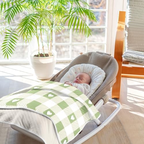 Sanluoli Swaddling Blanket with Satin Trim 30x40in Grey-Green Love Check