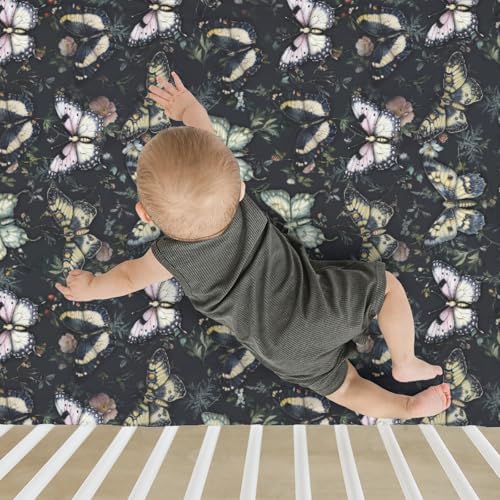 Gothic Moth Black Floral Crib Sheets 28x52 Universal Fit