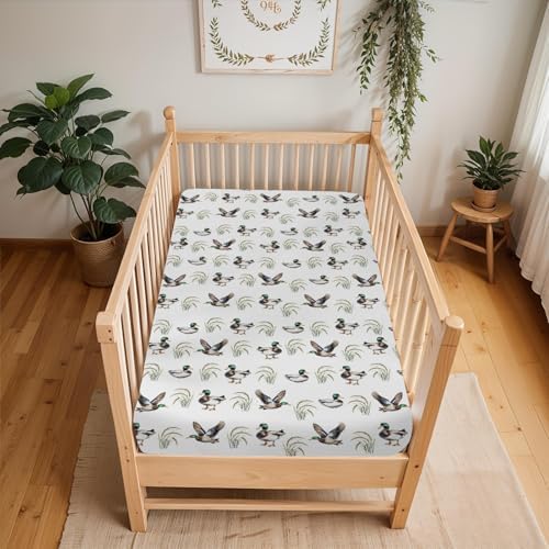 Watercolor Mallard Duck Crib Sheets 52x28Inch