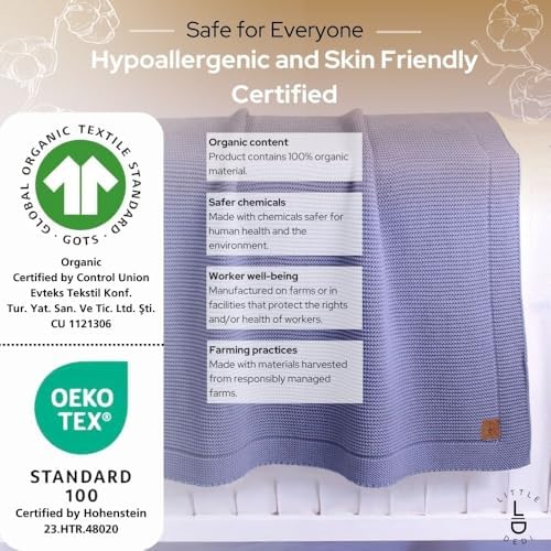 Little Dedi 100 Organic Cotton Swaddling Blanket - 30x40 Grey Blue