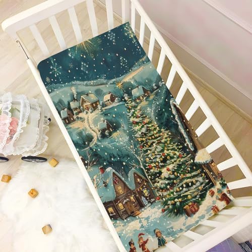 Joisal Christmas Night in Village Crib Sheets for Baby 1