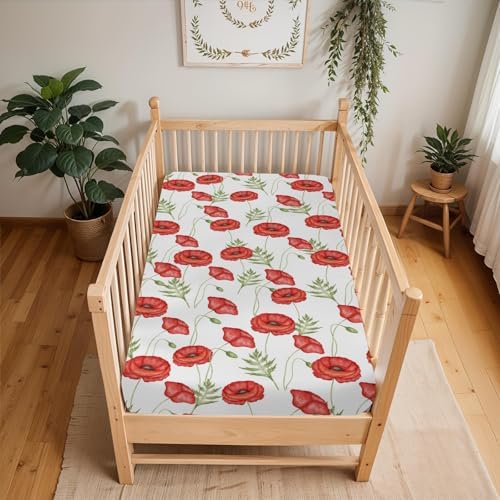 Vintage Red Poppies Crib Sheets 52x28 Inch