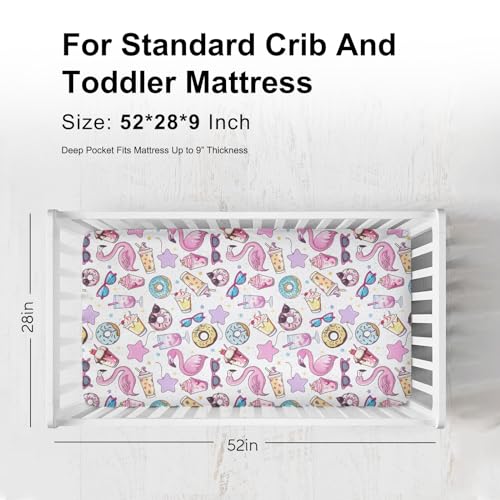Pink Flamingo Ice Cream Sunglasses Crib Sheet 52x28