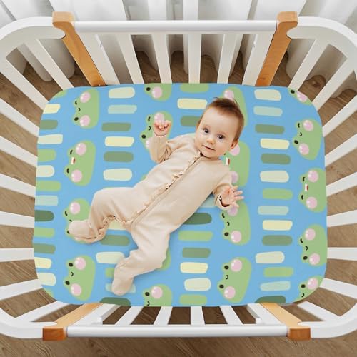 KICPOAY Fitted Crib Sheets with Green Frog Cartoon Design