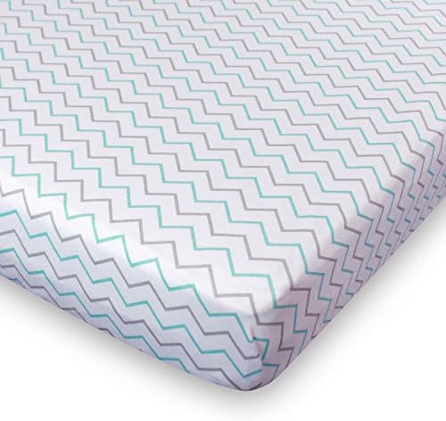 Ziggy Baby Crib Sheet Fitted Jersey Cotton Chevron Cross Blue Grey