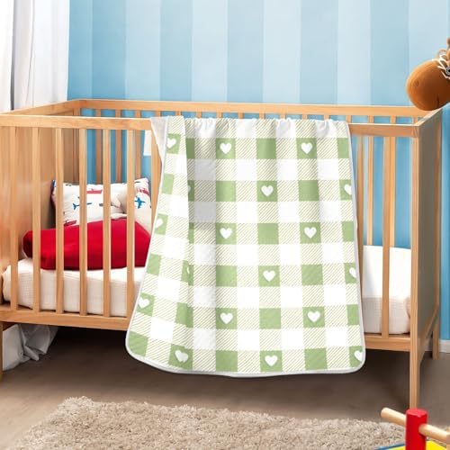 Sanluoli Swaddling Blanket with Satin Trim 30x40in Grey-Green Love Check