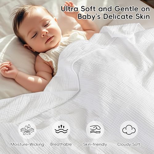 Davids Kids 47x47 Muslin Blanket 4-Layer 100 Cotton Swaddle for Summer