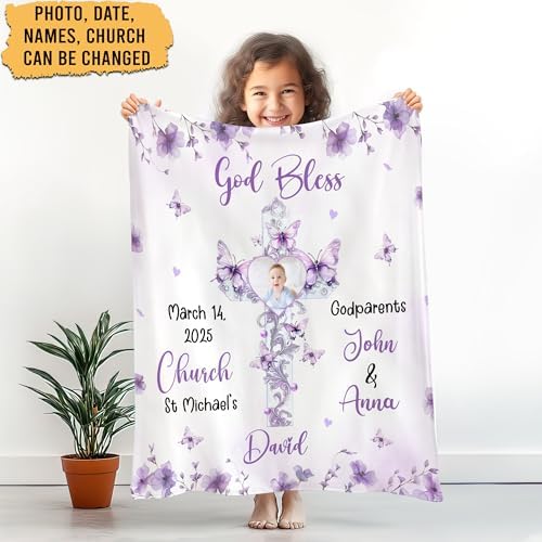 Hyturtle Personalized Baptism Baby Blanket - Butterfly Christian Throw for Kids