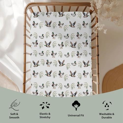 Watercolor Mallard Duck Crib Sheets 52x28Inch