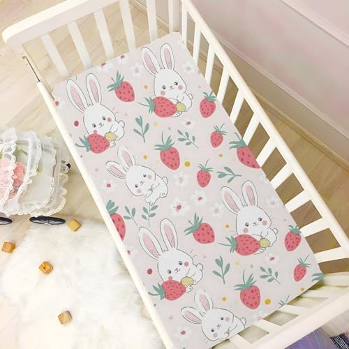 ALAZA Rabbit Strawberry Forest Crib Sheet for Girls and Boys