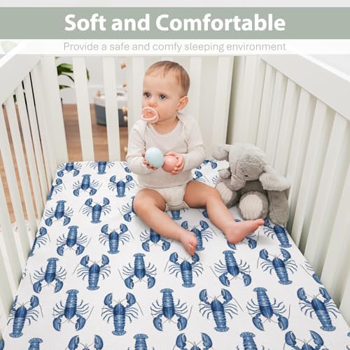 Watercolor Blue Lobster Crib Sheets 52x28 Nautical Fit