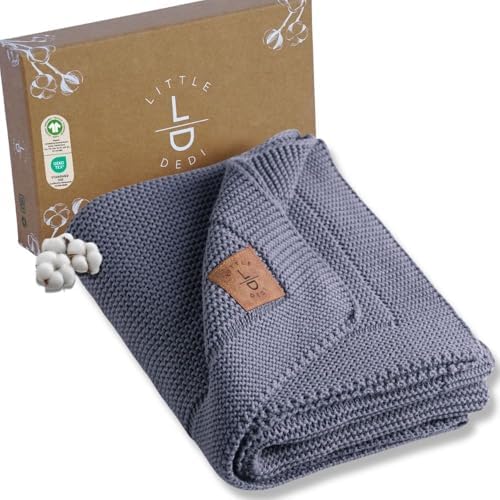 Little Dedi 100 Organic Cotton Swaddling Blanket - 30x40 Grey Blue