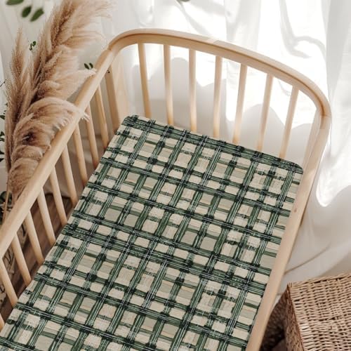 Watercolor Green Tartan Crib Sheets 28x52 Standard Fit