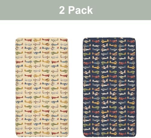 Vintage Airplane Crib Sheets 2 Pack - Soft Fitted for Boy Girl
