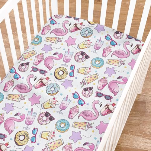 Pink Flamingo Ice Cream Sunglasses Crib Sheet 52x28