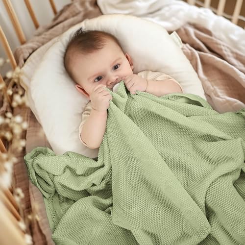Pinuotu Knitted Baby Blanket 100 Cotton Swaddle for Boys Girls