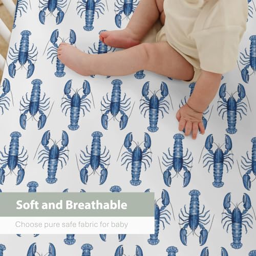 Watercolor Blue Lobster Crib Sheets 52x28 Nautical Fit